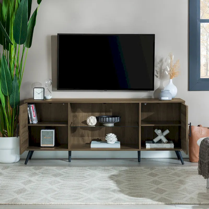 Meuble TV 2 portes Mid-Century Modern de 152 cm