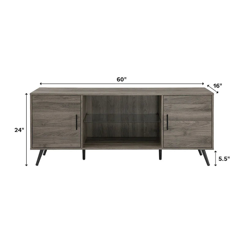 Meuble TV 2 portes Mid-Century Modern de 152 cm