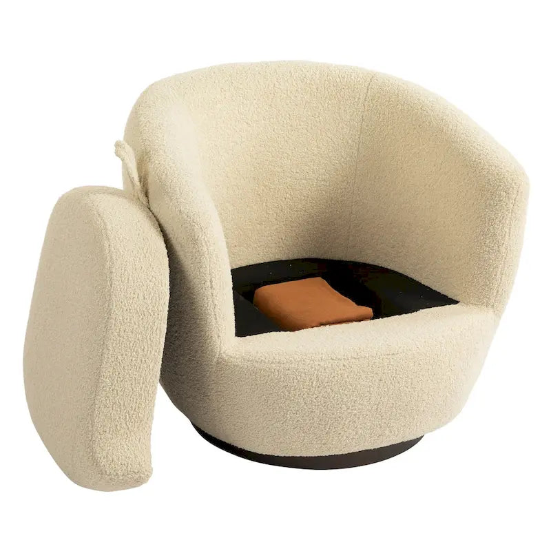 Fauteuil club pivotant rembourré beige 37,2 avec rangement et design ergonomique