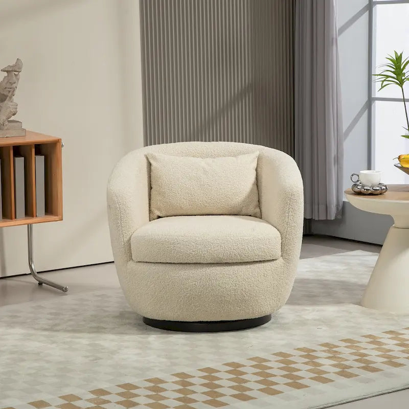 Fauteuil club pivotant rembourré beige 37,2 avec rangement et design ergonomique