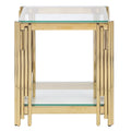 Table d'appoint carrée 20 po de large pour meubles, avec plateau en verre, table basse en verre trempé en acier inoxydable doré