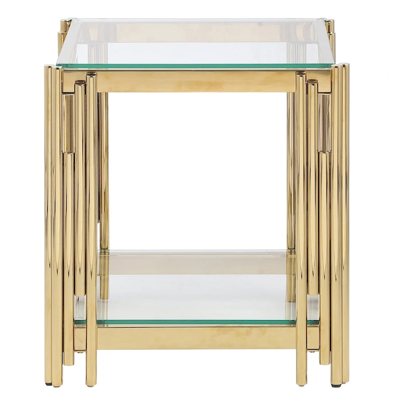 Table d'appoint carrée 20 po de large pour meubles, avec plateau en verre, table basse en verre trempé en acier inoxydable doré