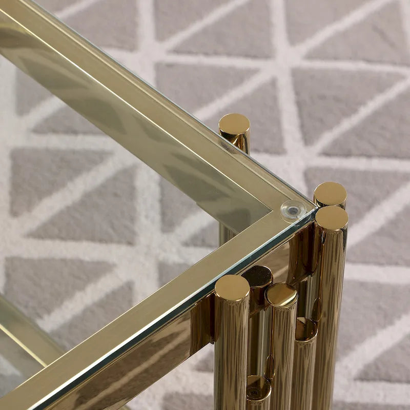 Table d'appoint carrée 20 po de large pour meubles, avec plateau en verre, table basse en verre trempé en acier inoxydable doré