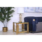 Table d'appoint carrée 20 po de large pour meubles, avec plateau en verre, table basse en verre trempé en acier inoxydable doré