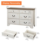 Meuble TV commode de style ferme avec 6 tiroirs pour téléviseurs jusqu'à 55 pouces, meuble de rangement en bois pour divertissement