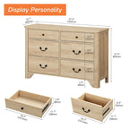 Meuble TV commode de style ferme avec 6 tiroirs pour téléviseurs jusqu'à 55 pouces, meuble de rangement en bois pour divertissement