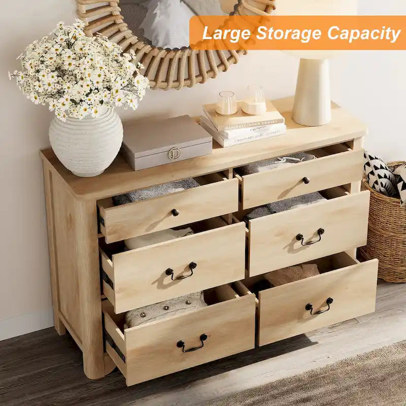 Meuble TV commode de style ferme avec 6 tiroirs pour téléviseurs jusqu'à 55 pouces, meuble de rangement en bois pour divertissement