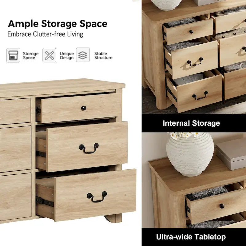 Meuble TV commode de style ferme avec 6 tiroirs pour téléviseurs jusqu'à 55 pouces, meuble de rangement en bois pour divertissement
