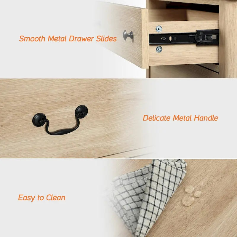 Meuble TV commode de style ferme avec 6 tiroirs pour téléviseurs jusqu'à 55 pouces, meuble de rangement en bois pour divertissement