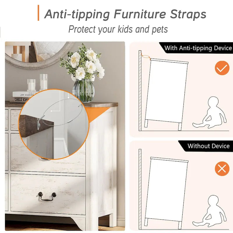 Meuble TV commode de style ferme avec 6 tiroirs pour téléviseurs jusqu'à 55 pouces, meuble de rangement en bois pour divertissement