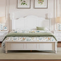 Lit plateforme queen size de style rétro, cadre de lit plateforme en bois avec support en lattes de bois massif et tête de lit incurvée