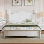 Lit plateforme queen size de style rétro, cadre de lit plateforme en bois avec support en lattes de bois massif et tête de lit incurvée