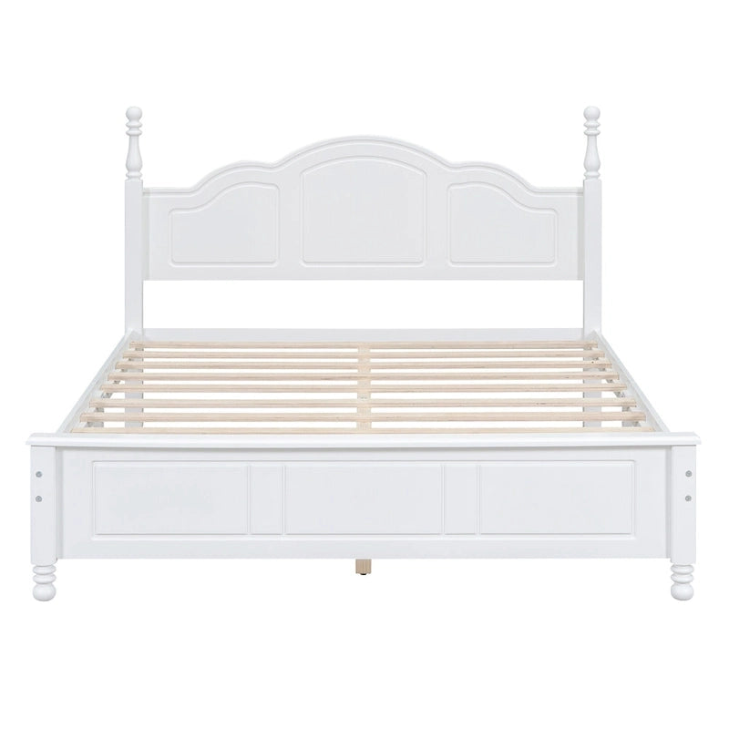 Lit plateforme queen size de style rétro, cadre de lit plateforme en bois avec support en lattes de bois massif et tête de lit incurvée