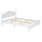 Lit plateforme queen size de style rétro, cadre de lit plateforme en bois avec support en lattes de bois massif et tête de lit incurvée