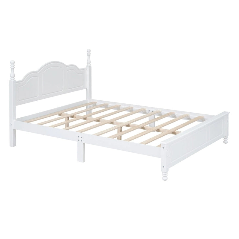 Lit plateforme queen size de style rétro, cadre de lit plateforme en bois avec support en lattes de bois massif et tête de lit incurvée