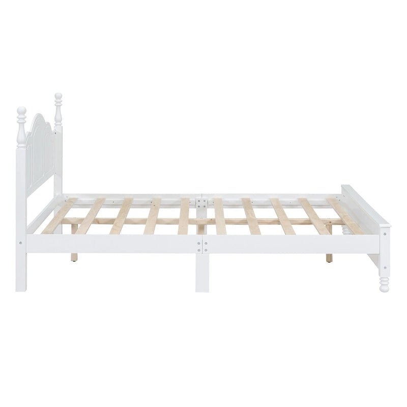 Lit plateforme queen size de style rétro, cadre de lit plateforme en bois avec support en lattes de bois massif et tête de lit incurvée