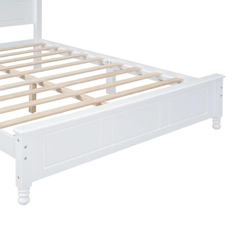 Lit plateforme queen size de style rétro, cadre de lit plateforme en bois avec support en lattes de bois massif et tête de lit incurvée