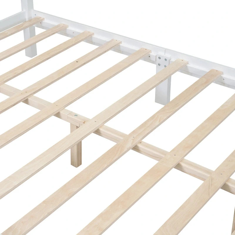 Lit plateforme queen size de style rétro, cadre de lit plateforme en bois avec support en lattes de bois massif et tête de lit incurvée