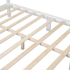 Lit plateforme queen size de style rétro, cadre de lit plateforme en bois avec support en lattes de bois massif et tête de lit incurvée