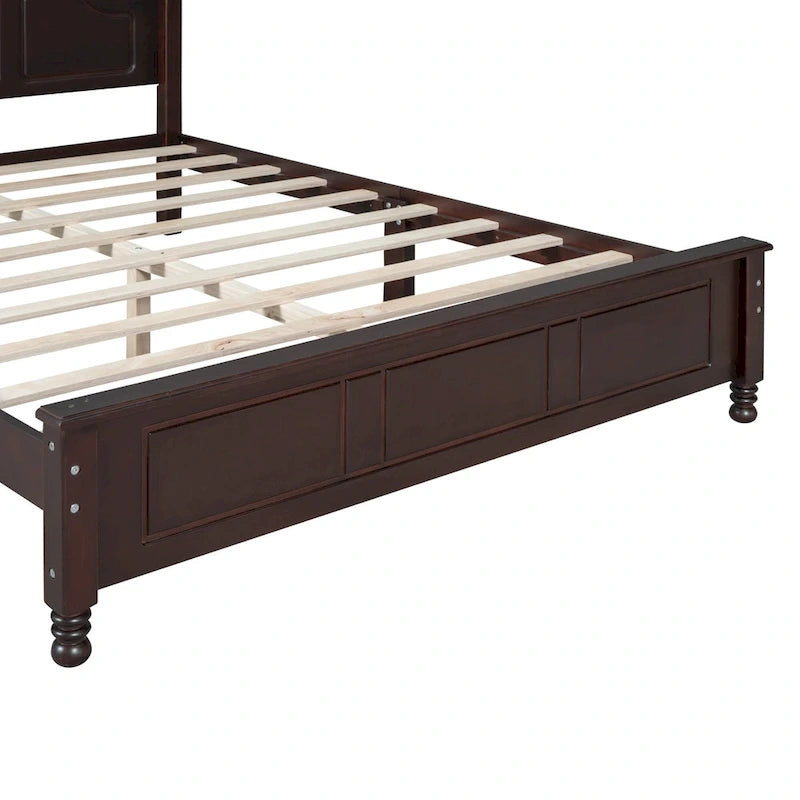 Lit plateforme queen size de style rétro, cadre de lit plateforme en bois avec support en lattes de bois massif et tête de lit incurvée