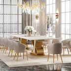Table à manger rectangulaire de luxe en pierre frittée avec base en acier inoxydable pour 8 à 10 personnes