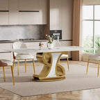 Table à manger rectangulaire de luxe en pierre frittée avec base en acier inoxydable pour 8 à 10 personnes