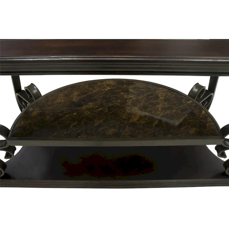 Console de canapé d'entrée en verre trempé brun foncé avec étagère