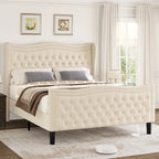 Modern Style Velvet Platform Bed with Upholstered Headboard for Bedroom
