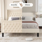 Lit plateforme en velours de style moderne avec tête de lit rembourrée pour chambre à coucher