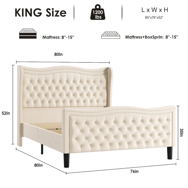Lit plateforme en velours de style moderne avec tête de lit rembourrée pour chambre à coucher