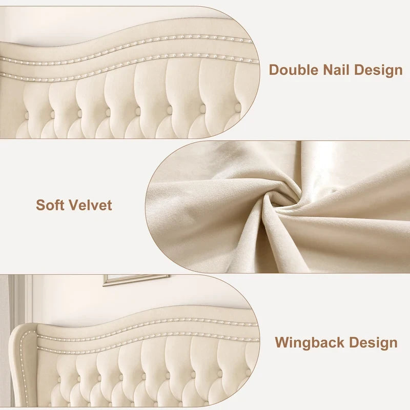 Lit plateforme en velours de style moderne avec tête de lit rembourrée pour chambre à coucher