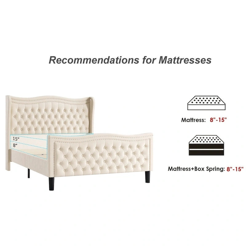 Lit plateforme en velours de style moderne avec tête de lit rembourrée pour chambre à coucher