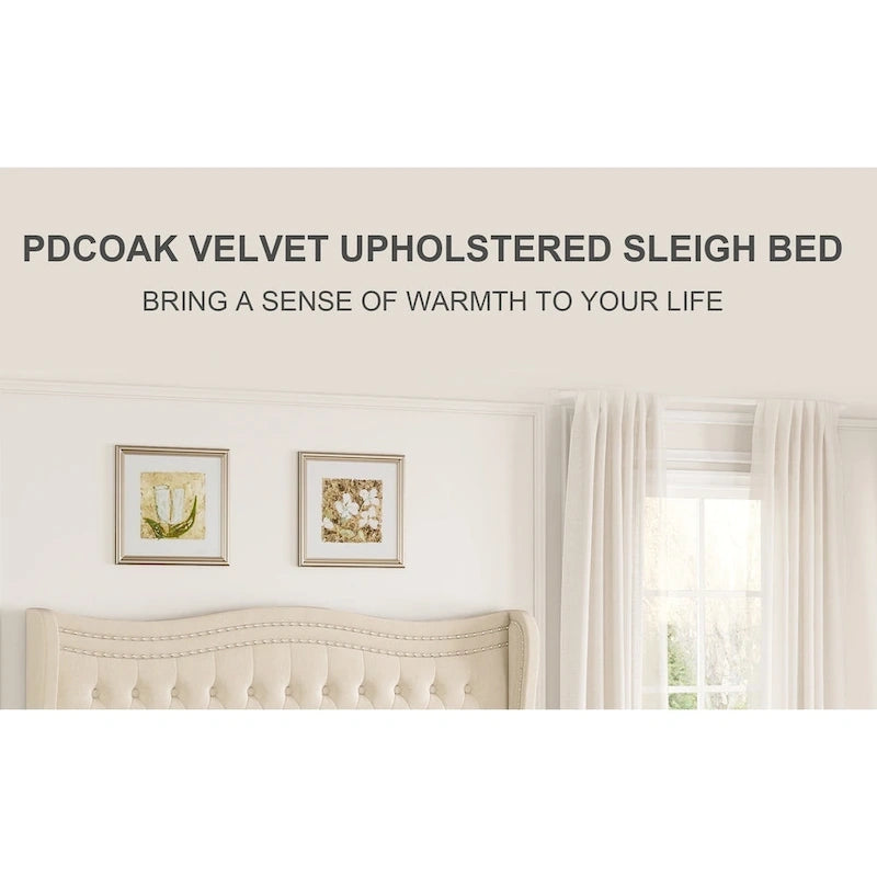 Lit plateforme en velours de style moderne avec tête de lit rembourrée pour chambre à coucher