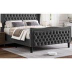Lit plateforme en velours de style moderne avec tête de lit rembourrée pour chambre à coucher