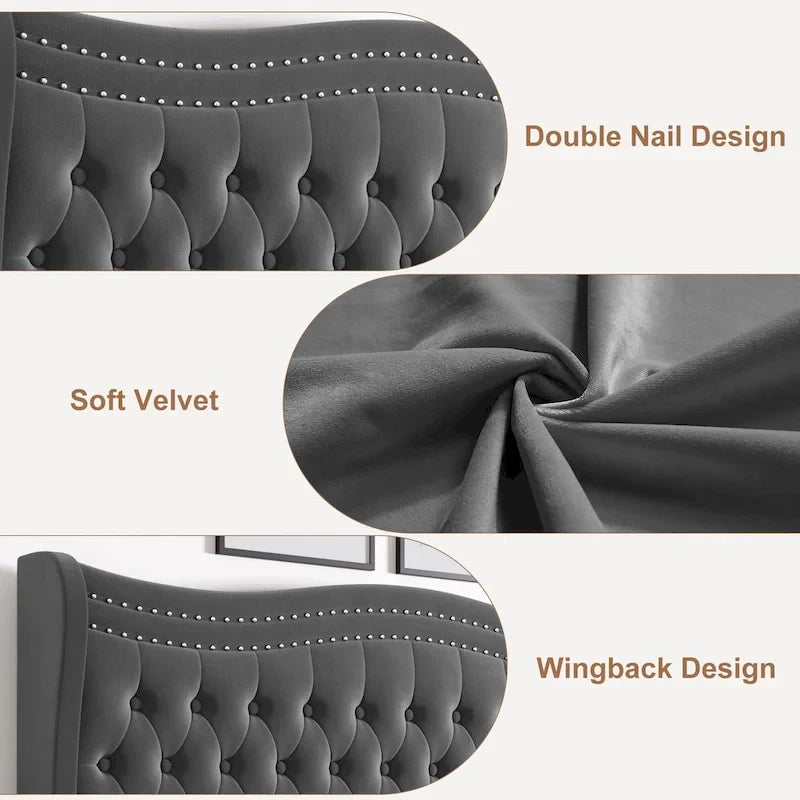 Lit plateforme en velours de style moderne avec tête de lit rembourrée pour chambre à coucher