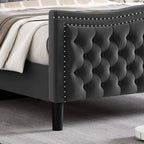 Lit plateforme en velours de style moderne avec tête de lit rembourrée pour chambre à coucher