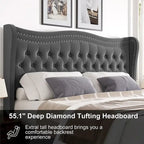 Lit plateforme en velours de style moderne avec tête de lit rembourrée pour chambre à coucher