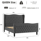 Lit plateforme en velours de style moderne avec tête de lit rembourrée pour chambre à coucher