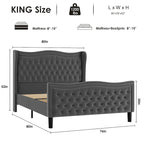 Lit plateforme en velours de style moderne avec tête de lit rembourrée pour chambre à coucher