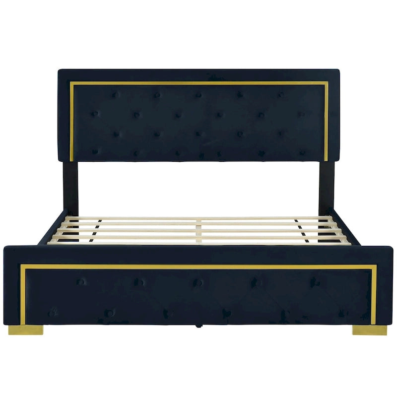 Lit plateforme rembourré Queen Size avec tête de lit capitonnée et cadre en fil métallique