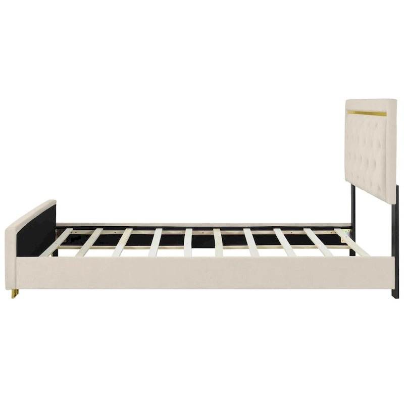 Lit plateforme rembourré Queen Size avec tête de lit capitonnée et cadre en fil métallique