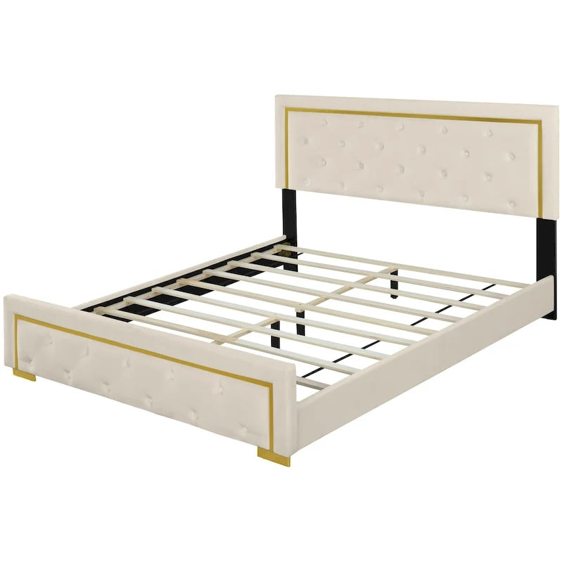 Lit plateforme rembourré Queen Size avec tête de lit capitonnée et cadre en fil métallique