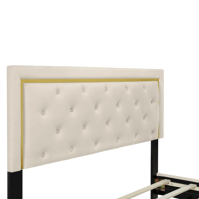 Lit plateforme rembourré Queen Size avec tête de lit capitonnée et cadre en fil métallique