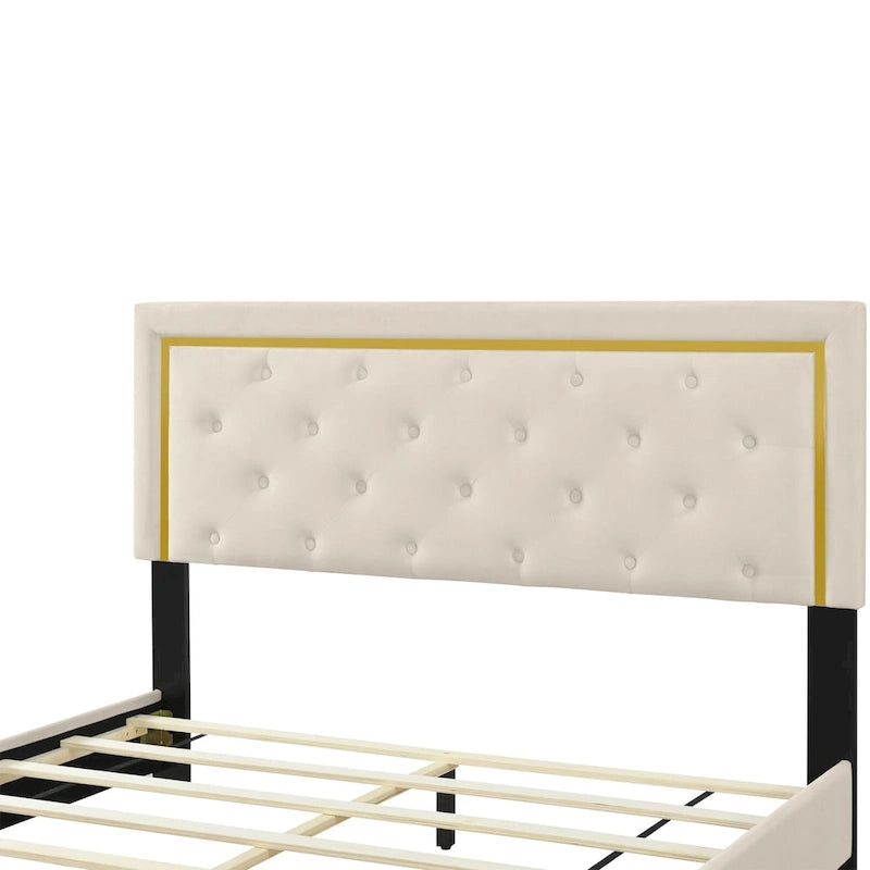 Lit plateforme rembourré Queen Size avec tête de lit capitonnée et cadre en fil métallique