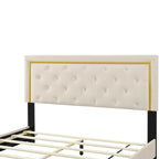 Lit plateforme rembourré Queen Size avec tête de lit capitonnée et cadre en fil métallique
