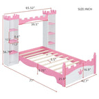 Lit plateforme en bois en forme de château, taille jumelle, avec étagère de rangement pour chambre d'enfant