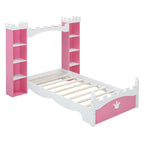 Lit plateforme en bois en forme de château, taille jumelle, avec étagère de rangement pour chambre d'enfant