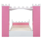 Lit plateforme en bois en forme de château, taille jumelle, avec étagère de rangement pour chambre d'enfant