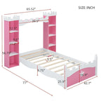 Lit plateforme en bois en forme de château, taille jumelle, avec étagère de rangement pour chambre d'enfant