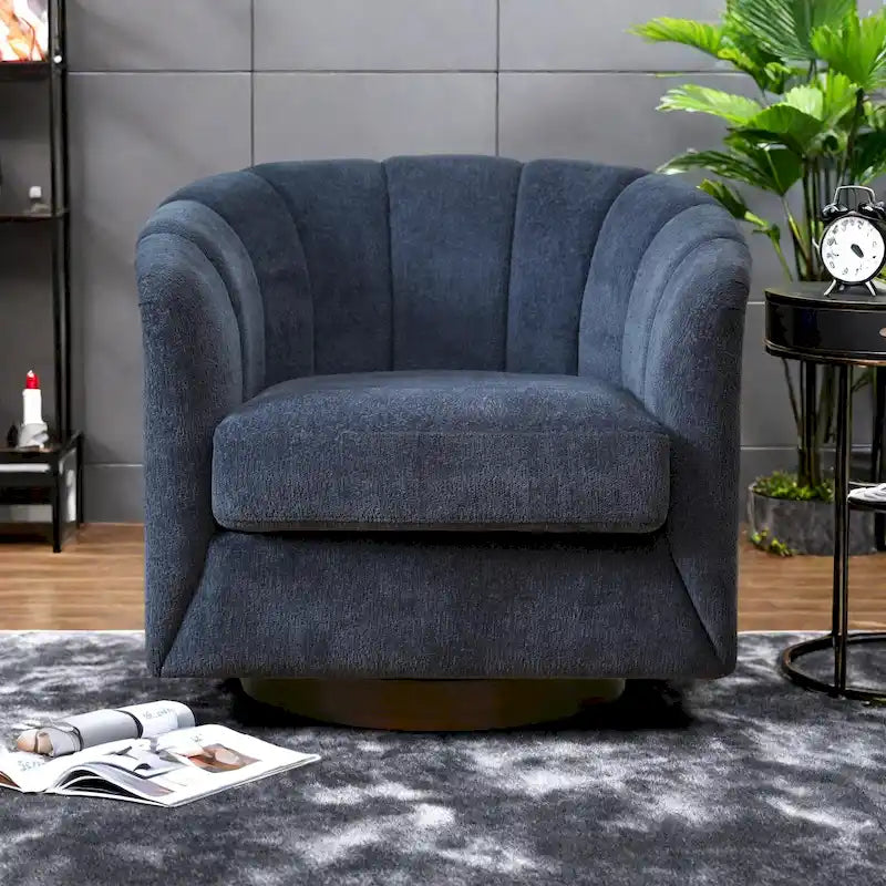 Fauteuil pivotant en tissu avec rotation à 360°, base en bois et capacité de poids de 158 kg
